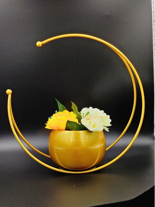 Youngsera Premium Moon Metal Flower Vase Diwali Gift Items for Home Decoration Tabletop, Side Table, Living Room, Home Office Decoration, Home Decorative Items, 9 Inches Height- Pack Of 2 - Golden - Image 7