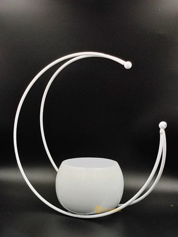 Youngsera Premium Moon Metal Flower Vase Diwali Gift Items for Home Decoration Tabletop, Side Table, Living Room, Home Office Decoration, Home Decorative Items, 9 Inches Height- Pack Of 2 - White - Image 3