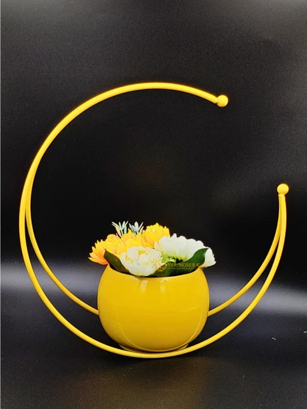 Youngsera Premium Moon Metal Flower Vase Diwali Gift Items for Home Decoration Tabletop, Side Table, Living Room, Home Office Decoration, Home Decorative Items, 9 Inches Height- Pack Of 2 - Yellow - Image 6