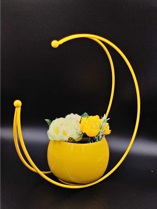 Youngsera Premium Moon Metal Flower Vase Diwali Gift Items for Home Decoration Tabletop, Side Table, Living Room, Home Office Decoration, Home Decorative Items, 9 Inches Height- Pack Of 2 - Yellow - Image 7