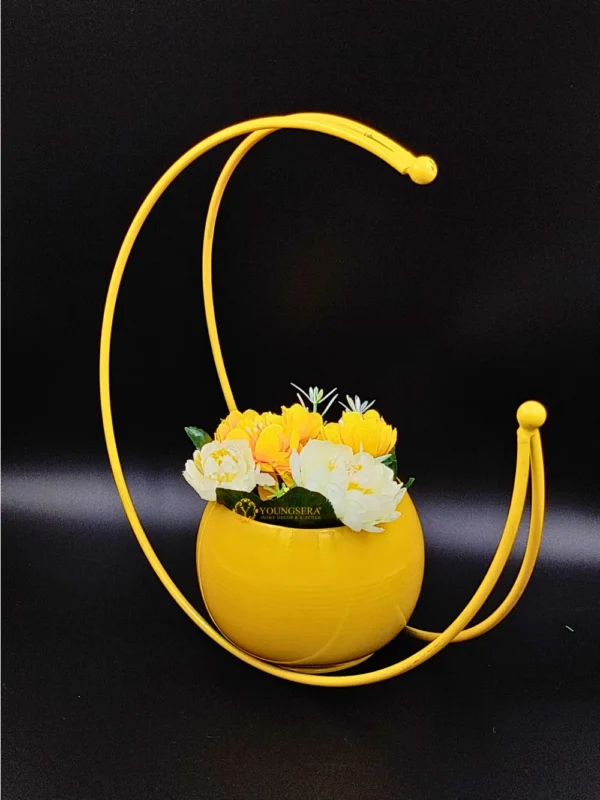 Youngsera Premium Moon Metal Flower Vase Diwali Gift Items for Home Decoration Tabletop, Side Table, Living Room, Home Office Decoration, Home Decorative Items, 9 Inches Height- Pack Of 2 - Yellow - Image 1