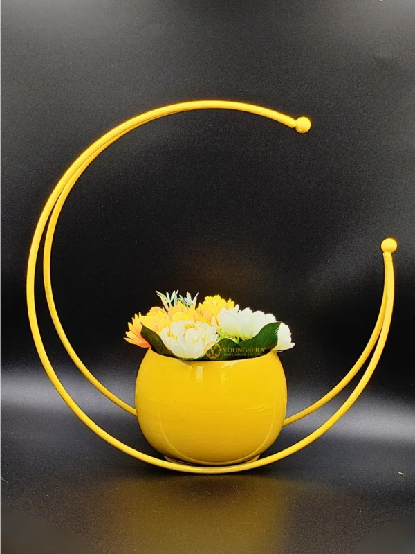 Youngsera Premium Moon Metal Flower Vase Diwali Gift Items for Home Decoration Tabletop, Side Table, Living Room, Home Office Decoration, Home Decorative Items, 9 Inches Height- Pack Of 2 - Yellow - Image 10