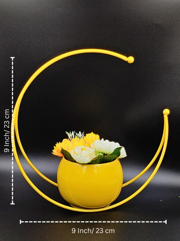 Youngsera Premium Moon Metal Flower Vase Diwali Gift Items for Home Decoration Tabletop, Side Table, Living Room, Home Office Decoration, Home Decorative Items, 9 Inches Height- Pack Of 2 - Yellow - Image 11
