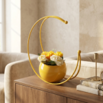 Youngsera Premium Moon Metal Flower Vase Diwali Gift Items for Home Decoration Tabletop, Side Table, Living Room, Home Office Decoration, Home Decorative Items, 8 Inches Height- Pack Of 2 - Yellow - Image 2