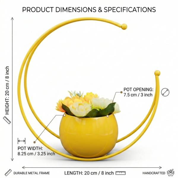Youngsera Premium Moon Metal Flower Vase Diwali Gift Items for Home Decoration Tabletop, Side Table, Living Room, Home Office Decoration, Home Decorative Items, 8 Inches Height- Pack Of 2 - Yellow - Image 6